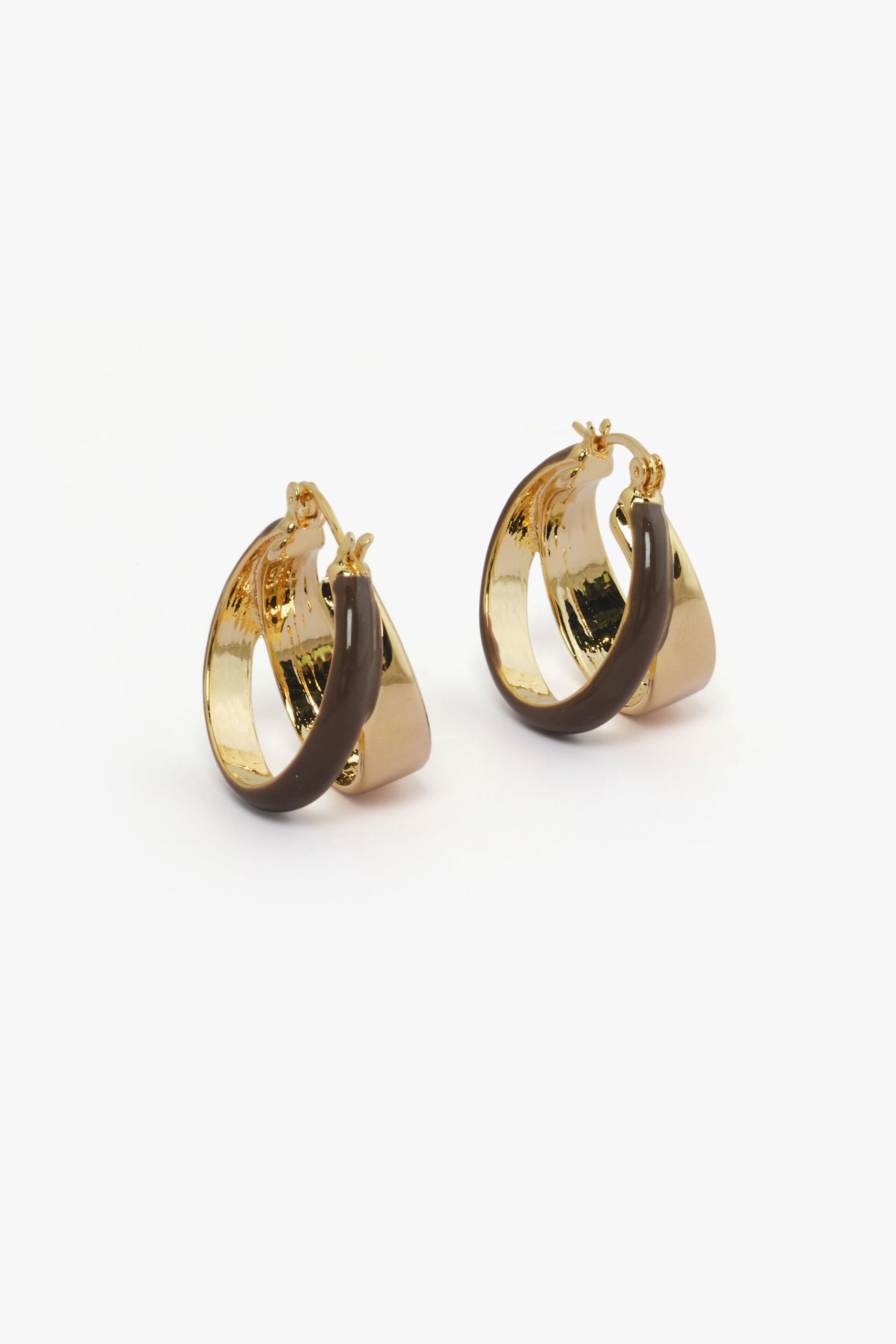 Brown Dual Hoop Earrings, , image 1